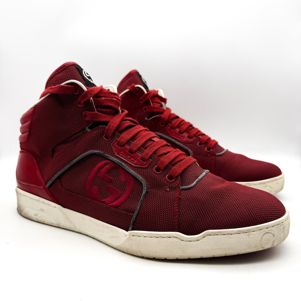 Authentic Gucci Signature High Red Mens High Top Sneakers 10.5G Shoes